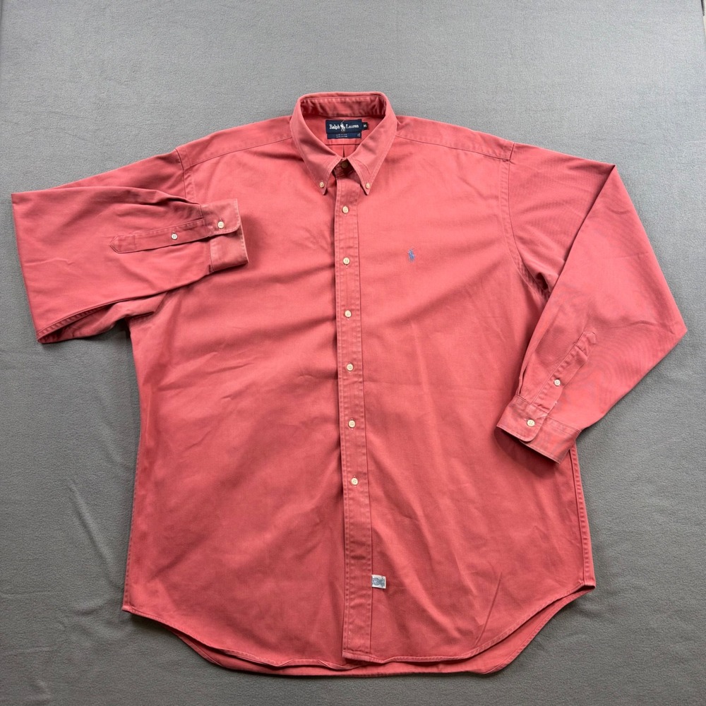 Vintage Ralph Lauren 90s Pink Cotton Twill Button Down Shirt XL Made in USA